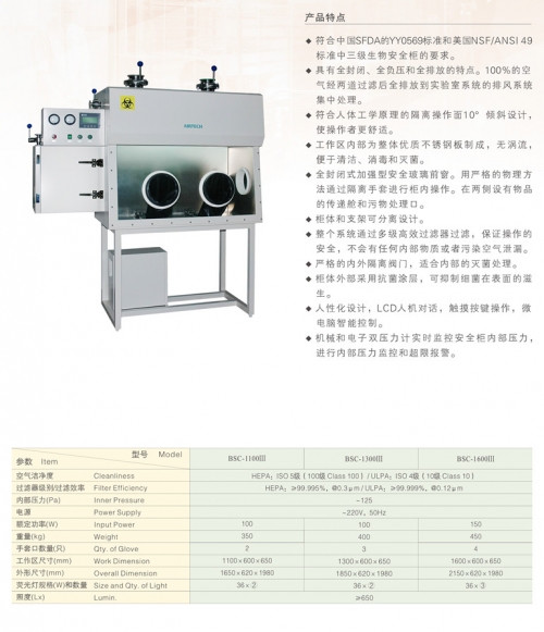 蘇州安泰三級(jí)生物安全柜BSC-1000Ⅲ